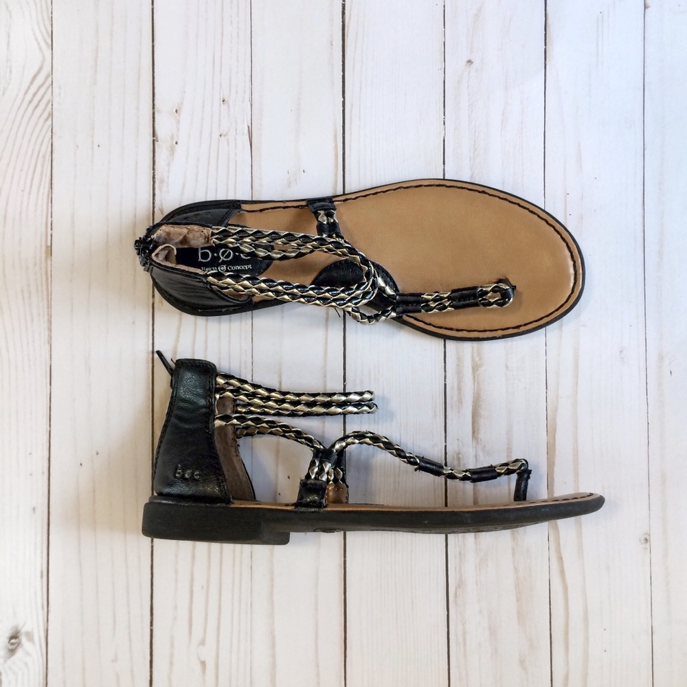 b.o.c Black/Gold Braided Rope Grecian Sandals 8